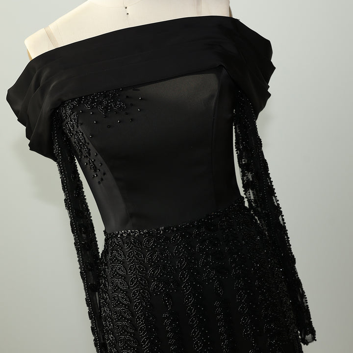 Elegant Off Shoulder Evening Dress with Long Sleeves SS695