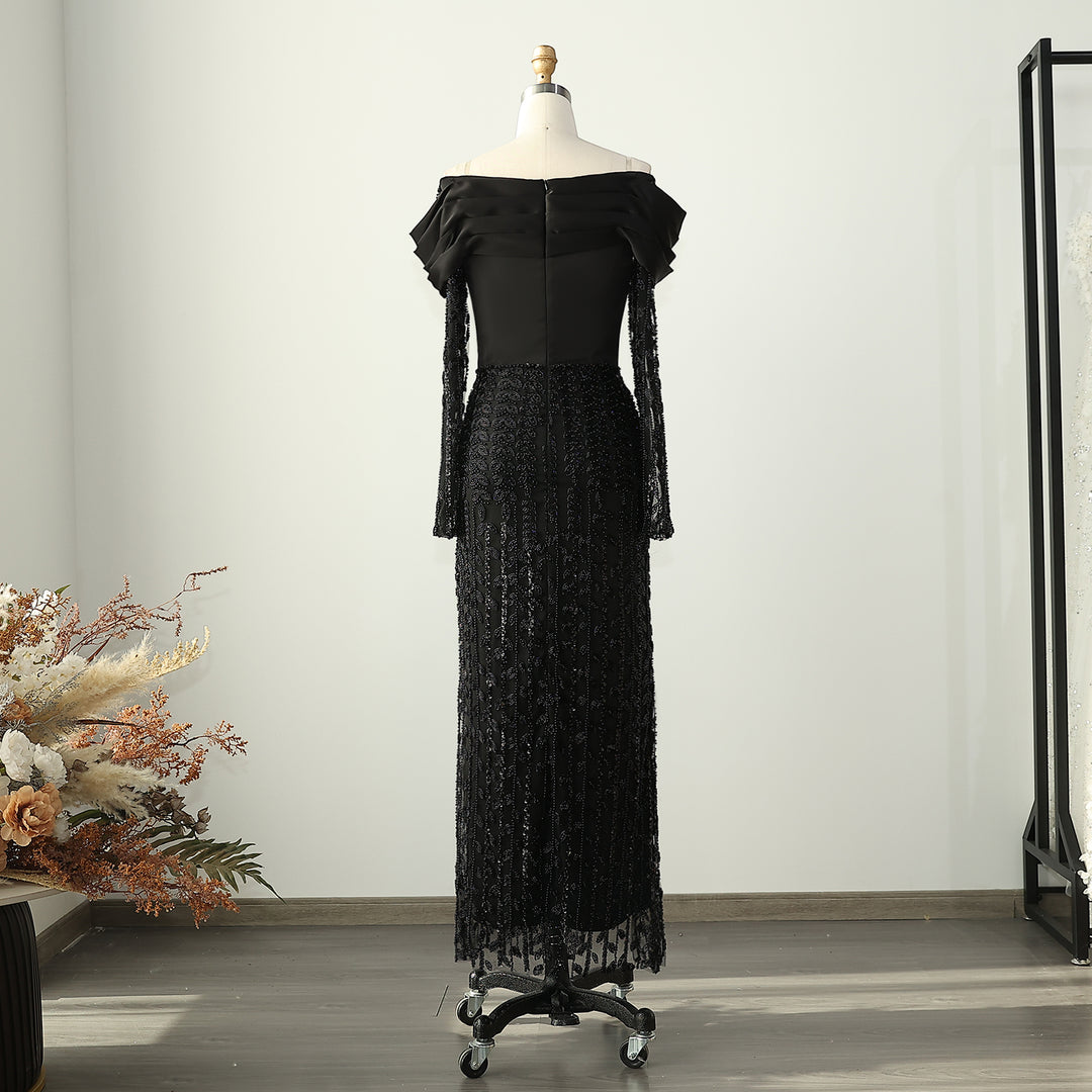 Elegant Off Shoulder Evening Dress with Long Sleeves SS695