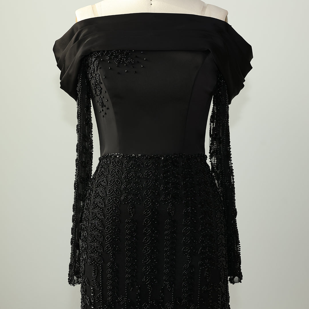 Elegant Off Shoulder Evening Dress with Long Sleeves SS695