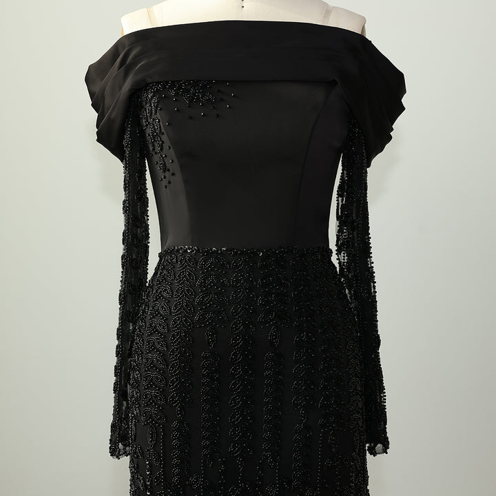 Elegant Off Shoulder Evening Dress with Long Sleeves SS695