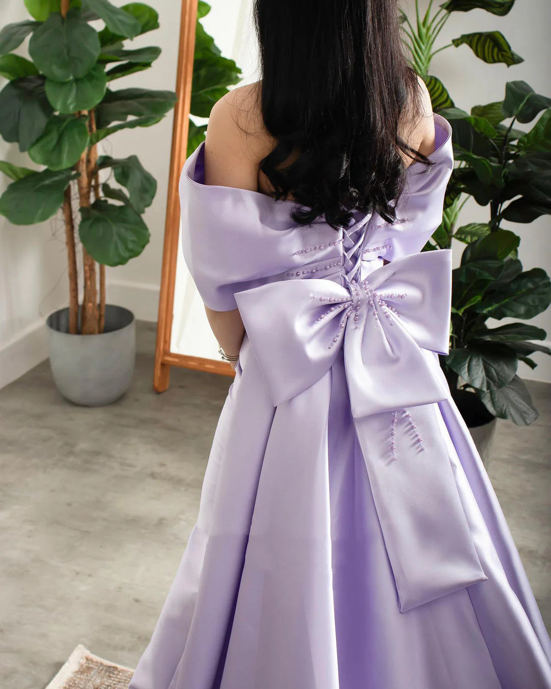 Elegant Off Shoulder Lilac Evening Dress with Overskirt SS400 – DreamyVow Elegant Off Shoulder Lilac Evening Dress with Overskirt SS400 – DreamyVow