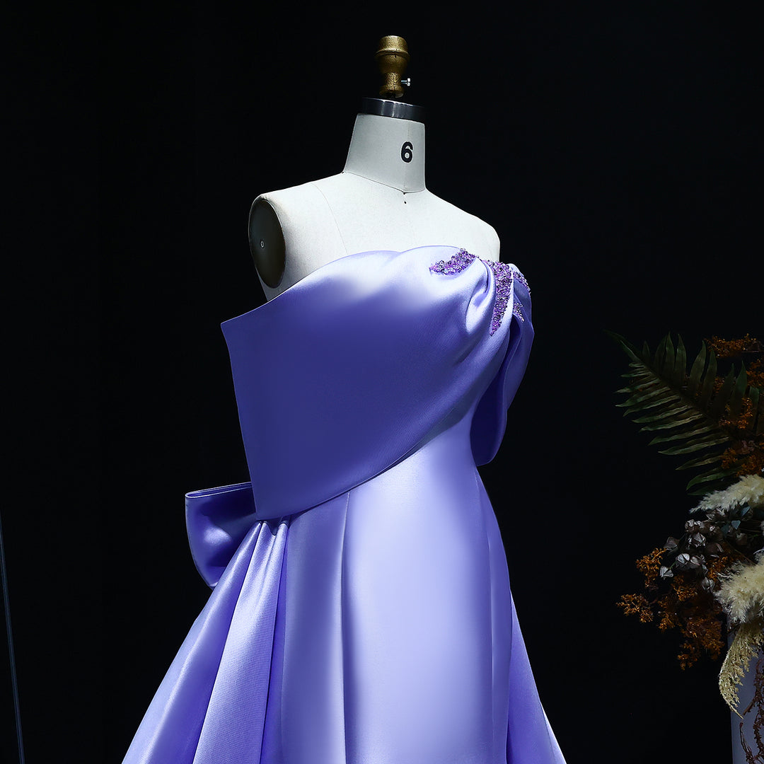 Elegant Off Shoulder Lilac Evening Dress with Overskirt SS400 – DreamyVow