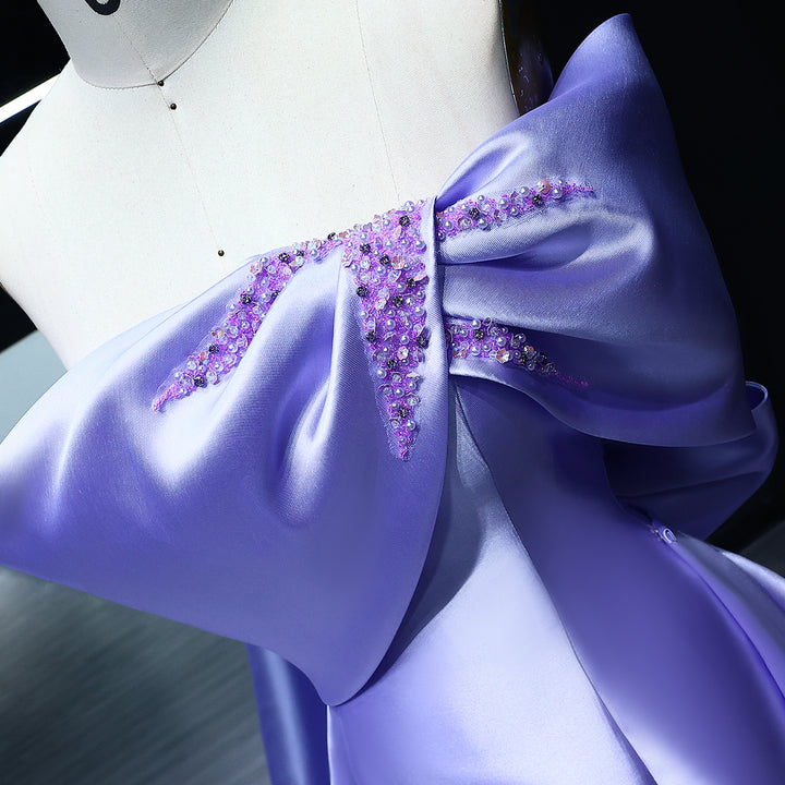 Elegant Off Shoulder Lilac Evening Dress with Overskirt SS400