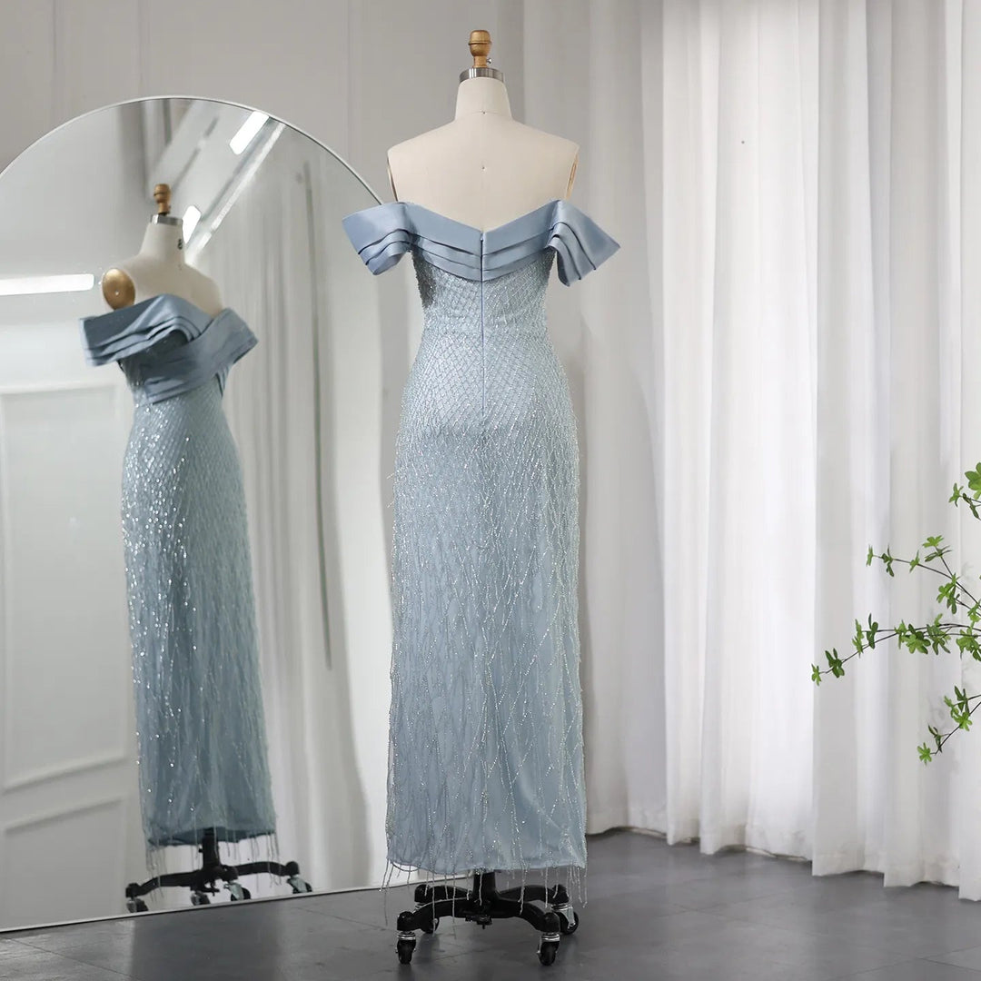 Elegant Off Shoulder Sage Green Dubai Evening Dresses for Women SS667