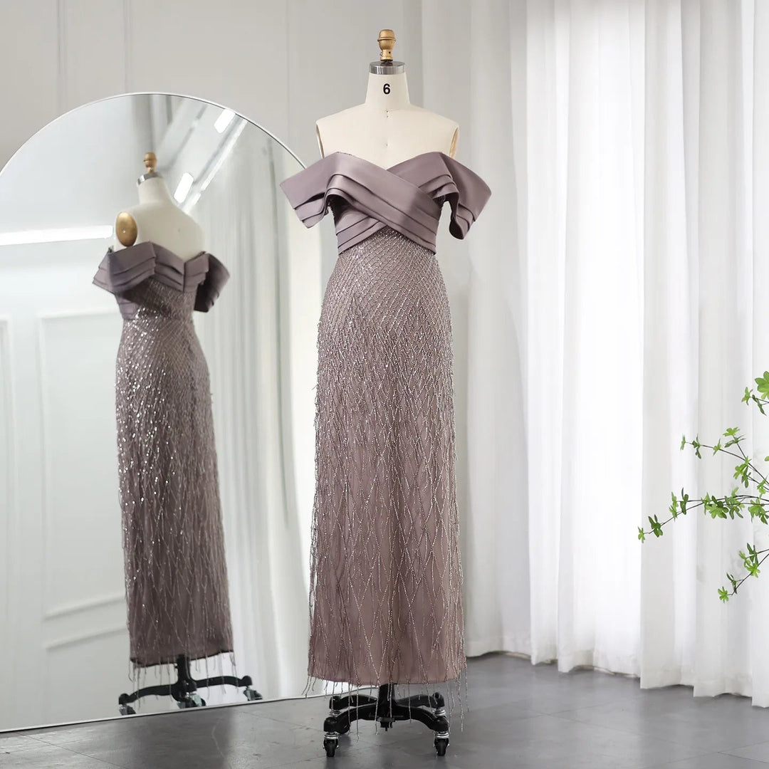 Elegant Off Shoulder Sage Green Dubai Evening Dresses for Women SS667