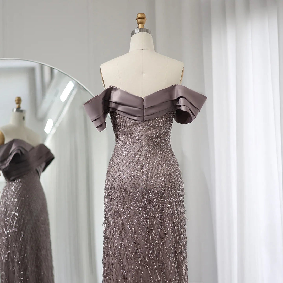 Elegant Off Shoulder Sage Green Dubai Evening Dresses for Women SS667