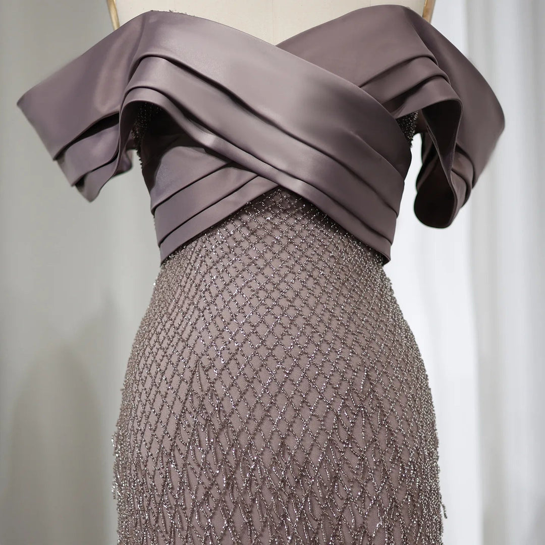 Elegant Off Shoulder Sage Green Dubai Evening Dresses for Women SS667