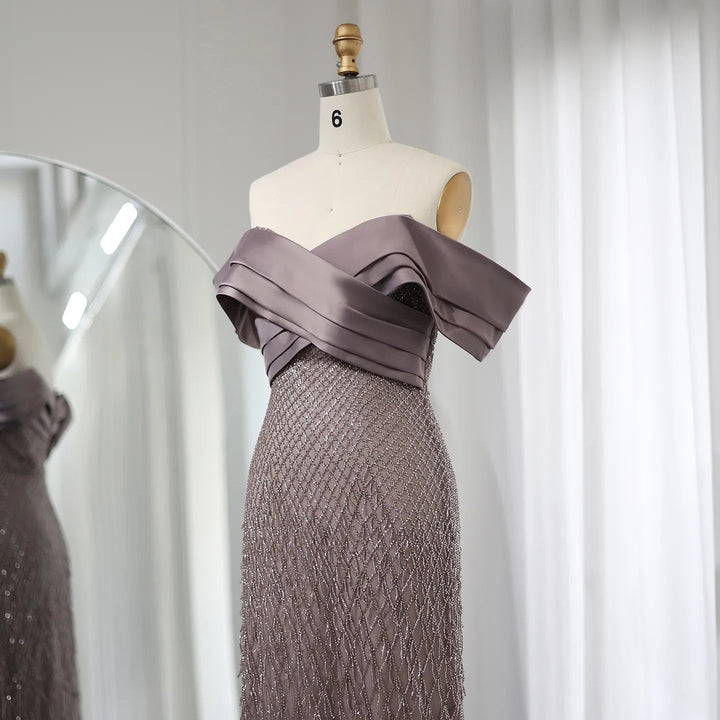 Elegant Off Shoulder Sage Green Dubai Evening Dresses for Women SS667