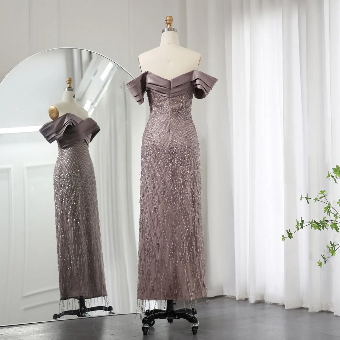 Elegant Off Shoulder Sage Green Dubai Evening Dresses for Women SS667