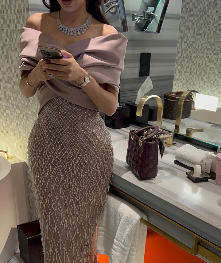 Elegant Off Shoulder Sage Green Dubai Evening Dresses for Women SS667