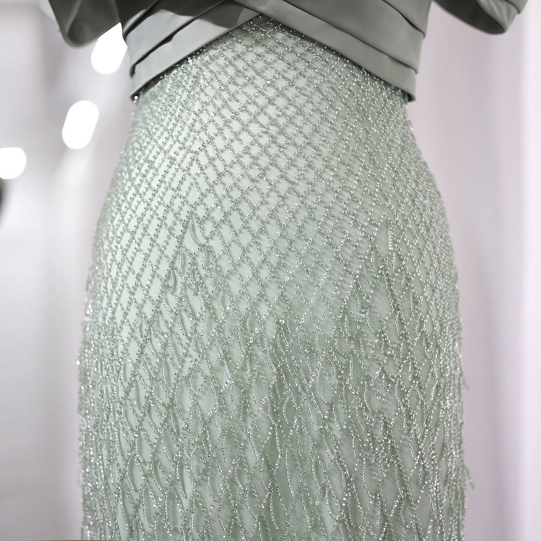 Elegant Off Shoulder Sage Green Dubai Evening Dresses for Women SS667