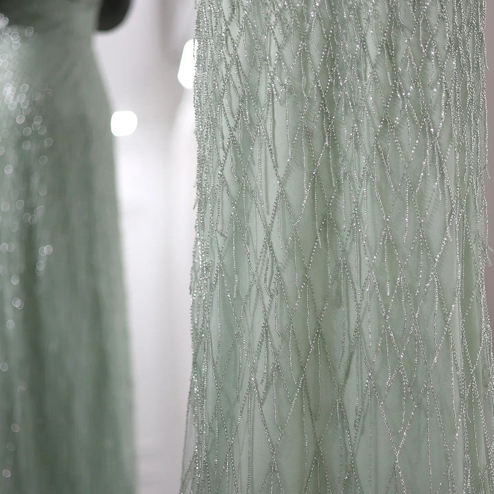 Elegant Off Shoulder Sage Green Dubai Evening Dresses for Women SS667
