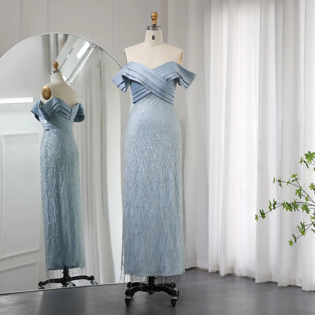 Elegant Off Shoulder Sage Green Dubai Evening Dresses for Women SS667