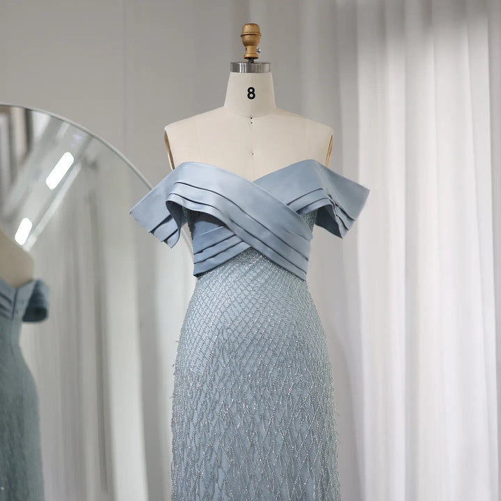 Elegant Off Shoulder Sage Green Dubai Evening Dresses for Women SS667