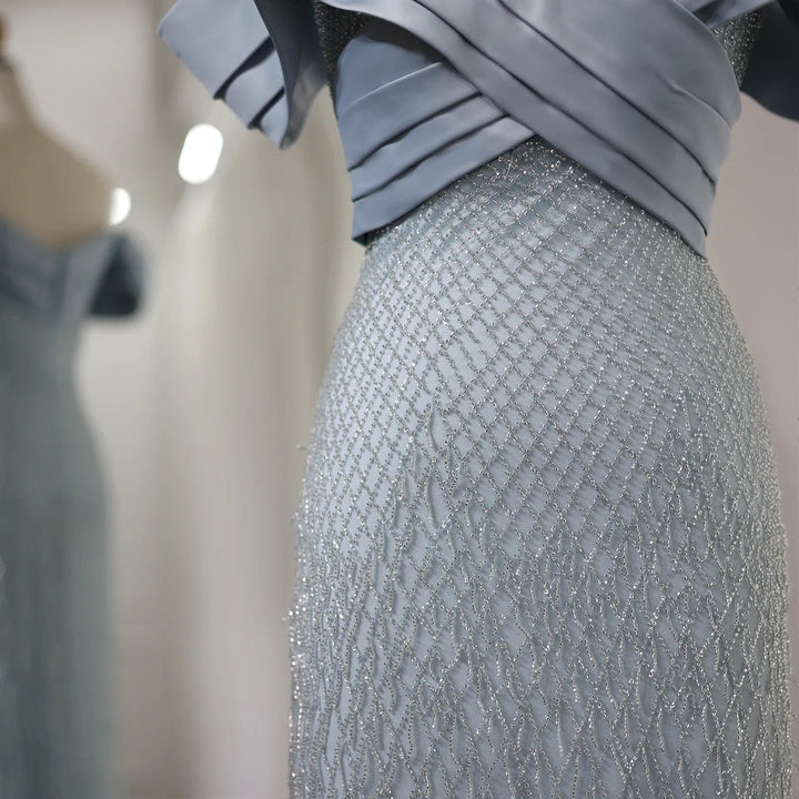 Elegant Off Shoulder Sage Green Dubai Evening Dresses for Women SS667