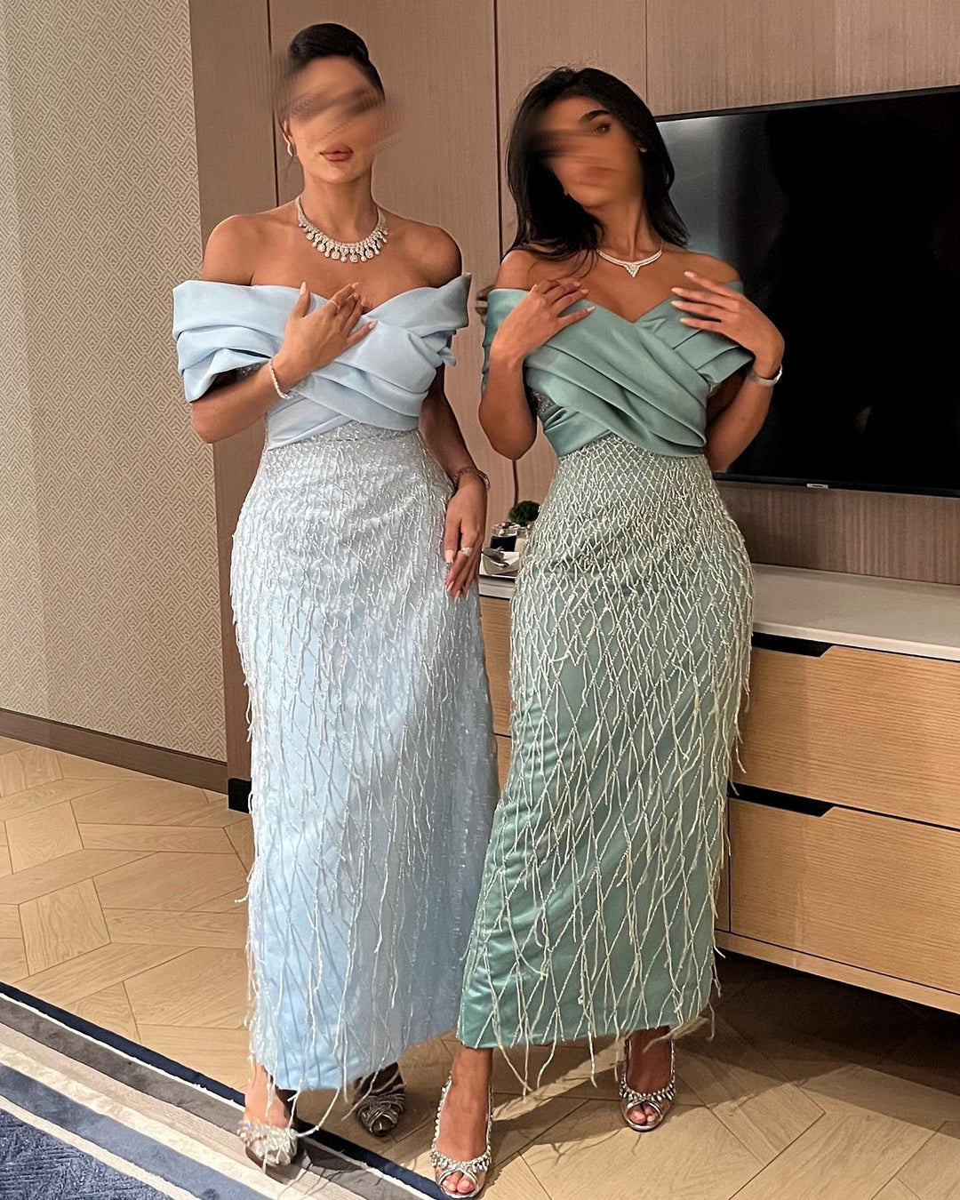slim fit dress slacks Elegant Sage Green Sequin 2 Pieces Prom Dress with Scarf SS616 main image 1