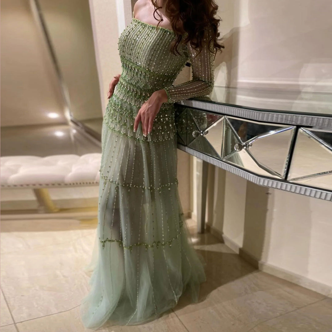 off shoulder sage green dress Zapaka Women Dusty Sage Prom Dress with Slit A Line Off the Shoulder Print Long Wedding Party dress, Dusty Sage / US8