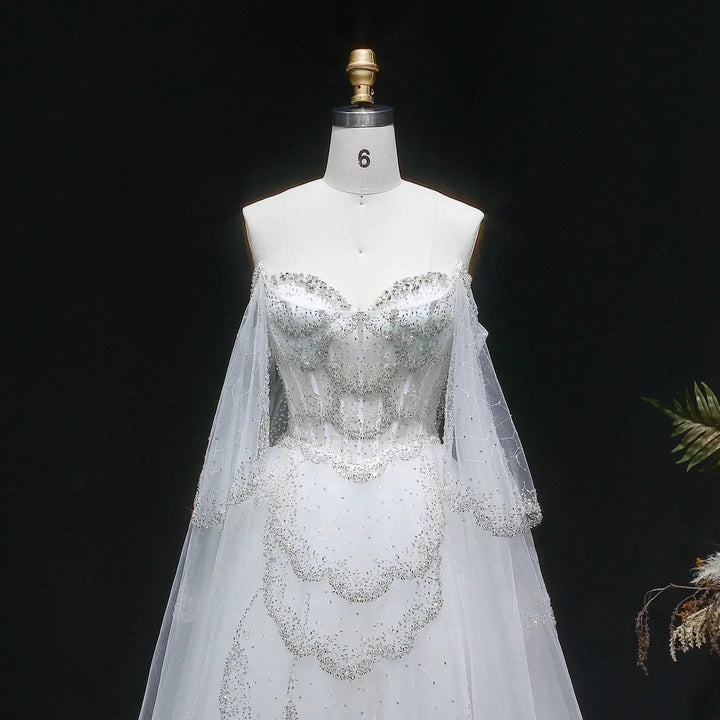 Elegant Off Shoulder Sage Green Evening Dress with Cape Sleeves SS215-DreamyVow