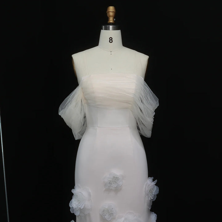 Elegant pink 3D flower off-shoulder evening dress SF383