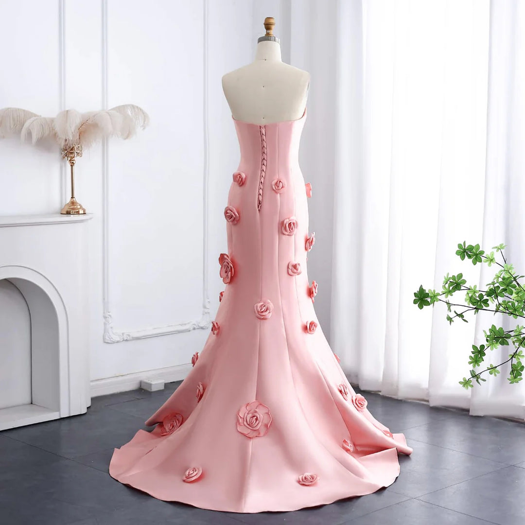 Elegant Pink 3D Flowers Strapless Evening Dress SF025 Pink / 10 Elegant Pink 3D Flowers Strapless Evening Dress SF025 Pink / 10