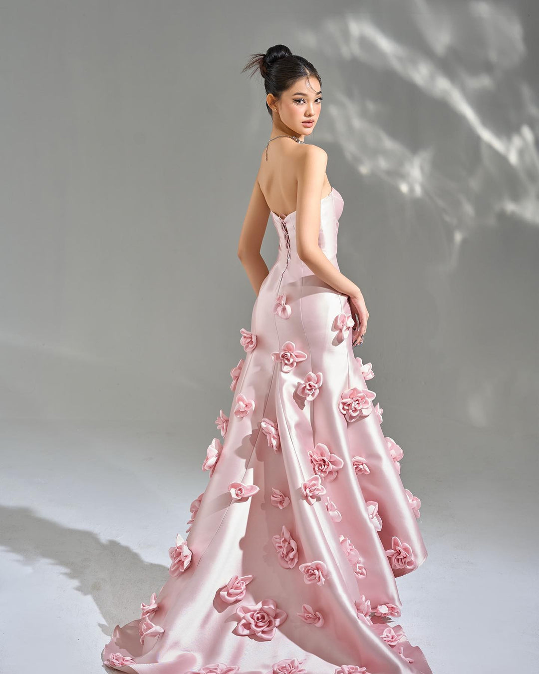Elegant Pink 3D Flowers Strapless Evening Dress SF025 DreamyVow Elegant Pink 3D Flowers Strapless Evening Dress SF025 DreamyVow