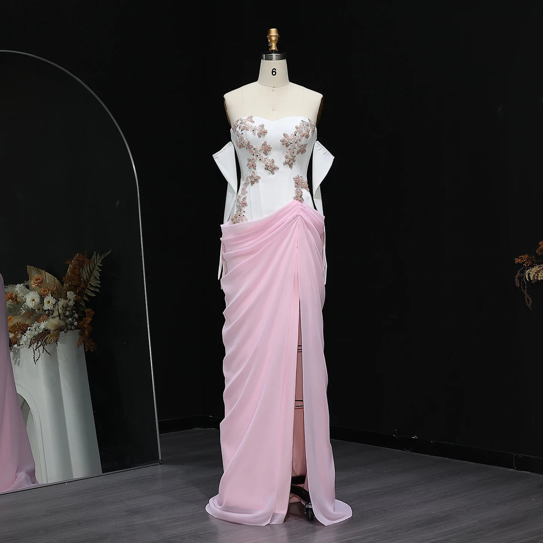 Elegant Pink 3D Flowers Strapless Evening Dresses SS259