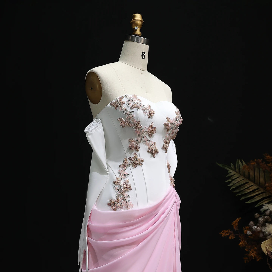 Elegant Pink 3D Flowers Strapless Evening Dresses SS259