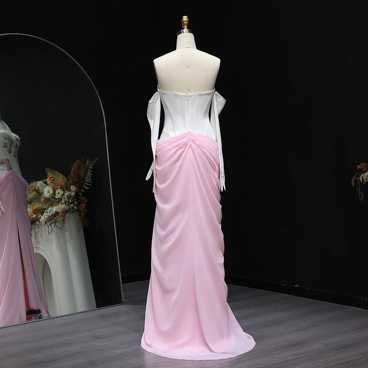 Elegant Pink 3D Flowers Strapless Evening Dresses SS259