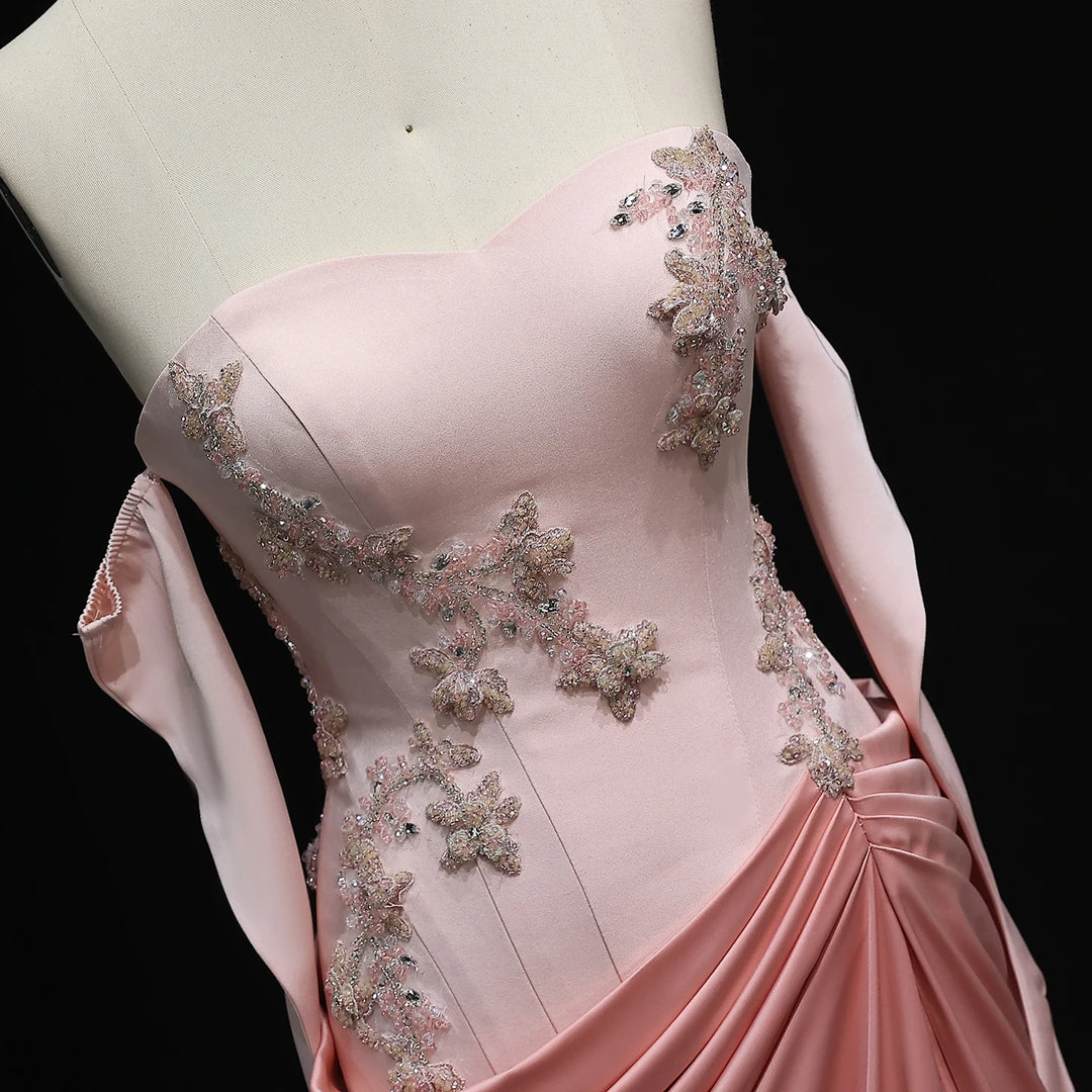 Elegant Pink 3D Flowers Strapless Evening Dresses SS259