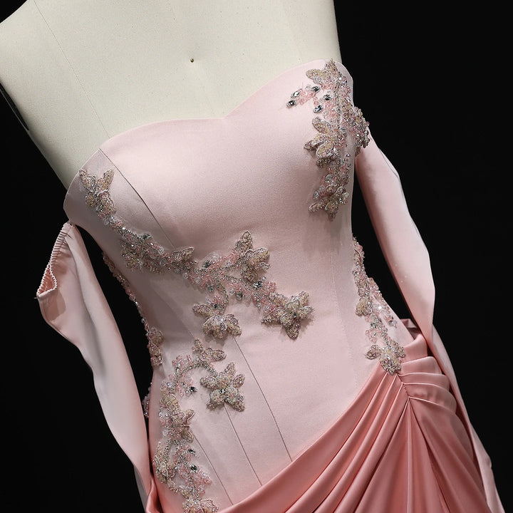 Elegant Pink 3D Flowers Strapless Evening Dresses SS259