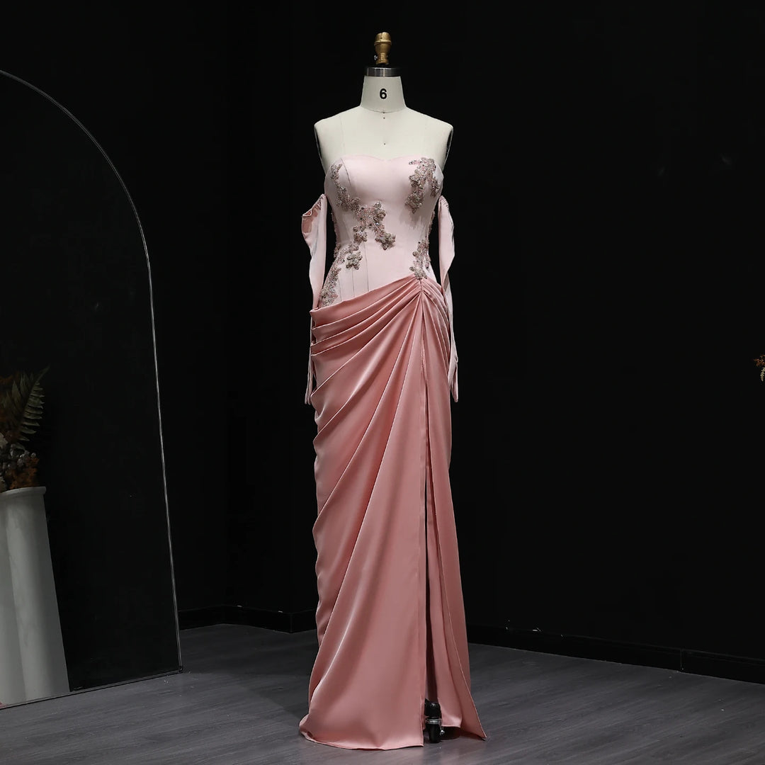 Elegant Pink 3D Flowers Strapless Evening Dresses SS259
