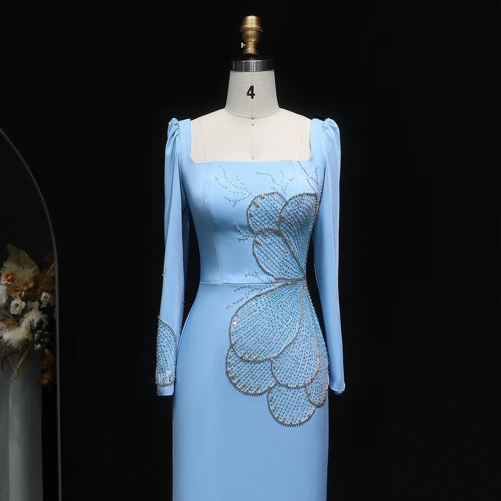 Elegant Pink Beaded Evening Dress with Long Sleeves SS262