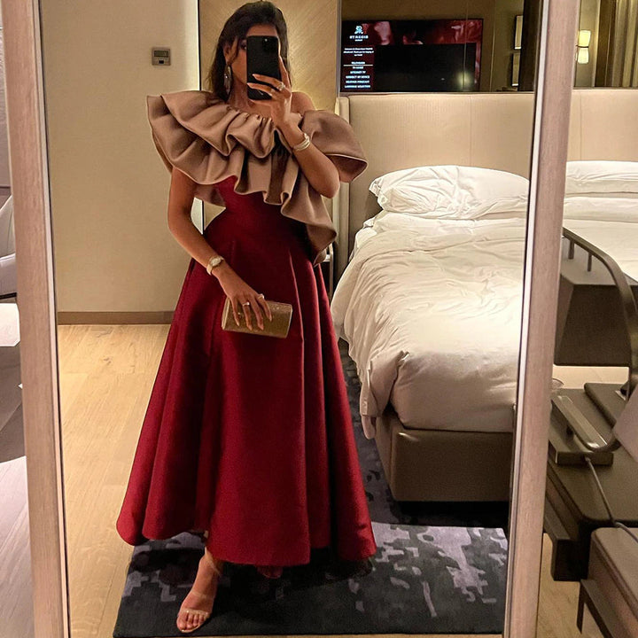 Elegant Pink Burgundy Dubai Short Evening Dresses for Wedding Party SF057