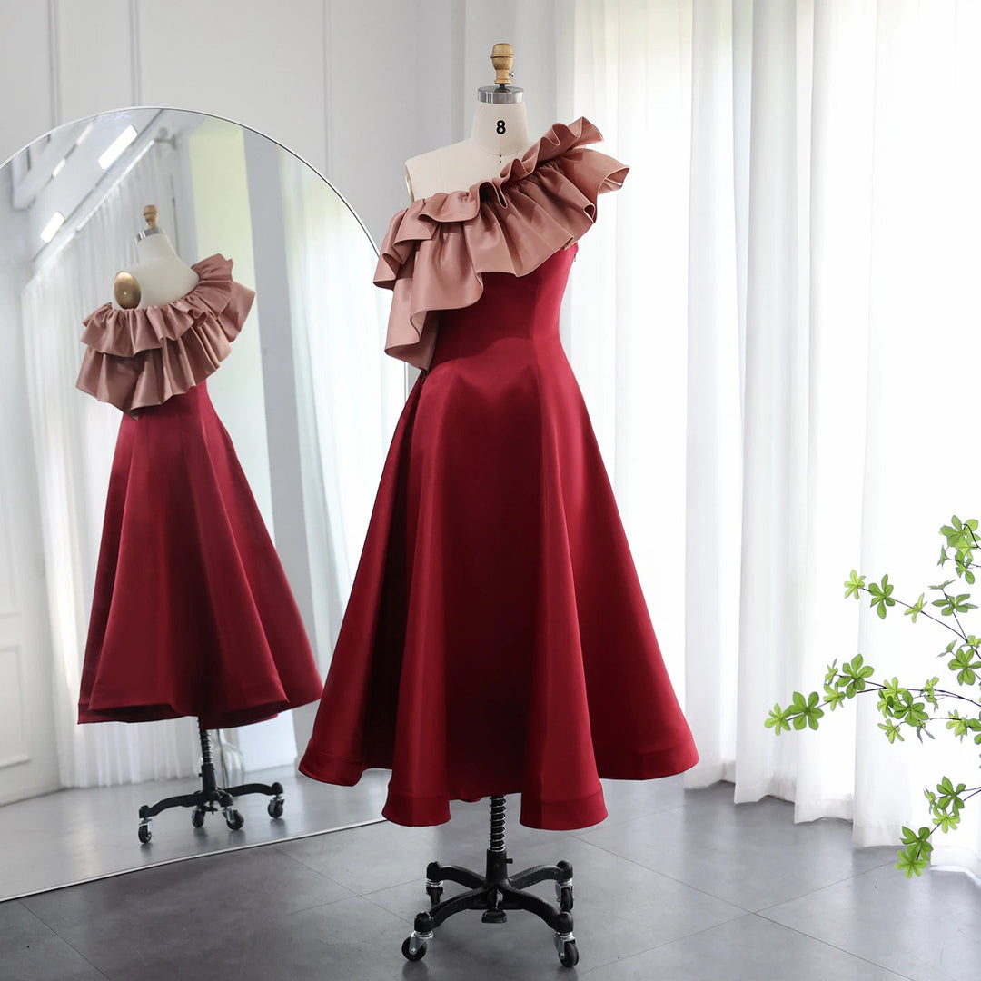 Elegant Pink Burgundy Dubai Short Evening Dresses for Wedding Party SF057