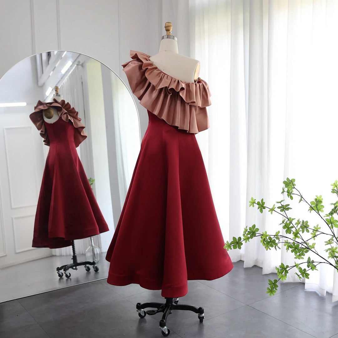 Elegant Pink Burgundy Dubai Short Evening Dresses for Wedding Party SF057