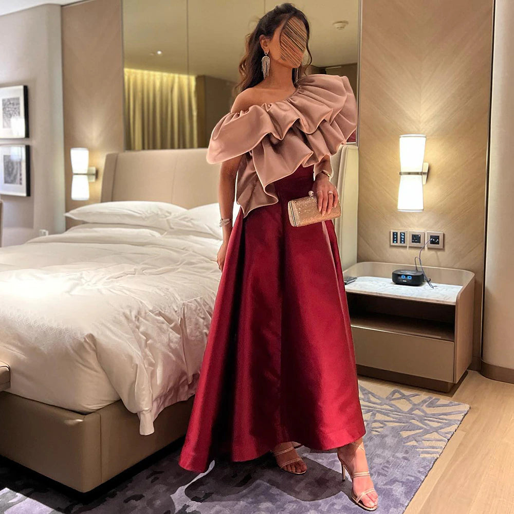 Elegant Pink Burgundy Dubai Short Evening Dresses for Wedding Party SF057