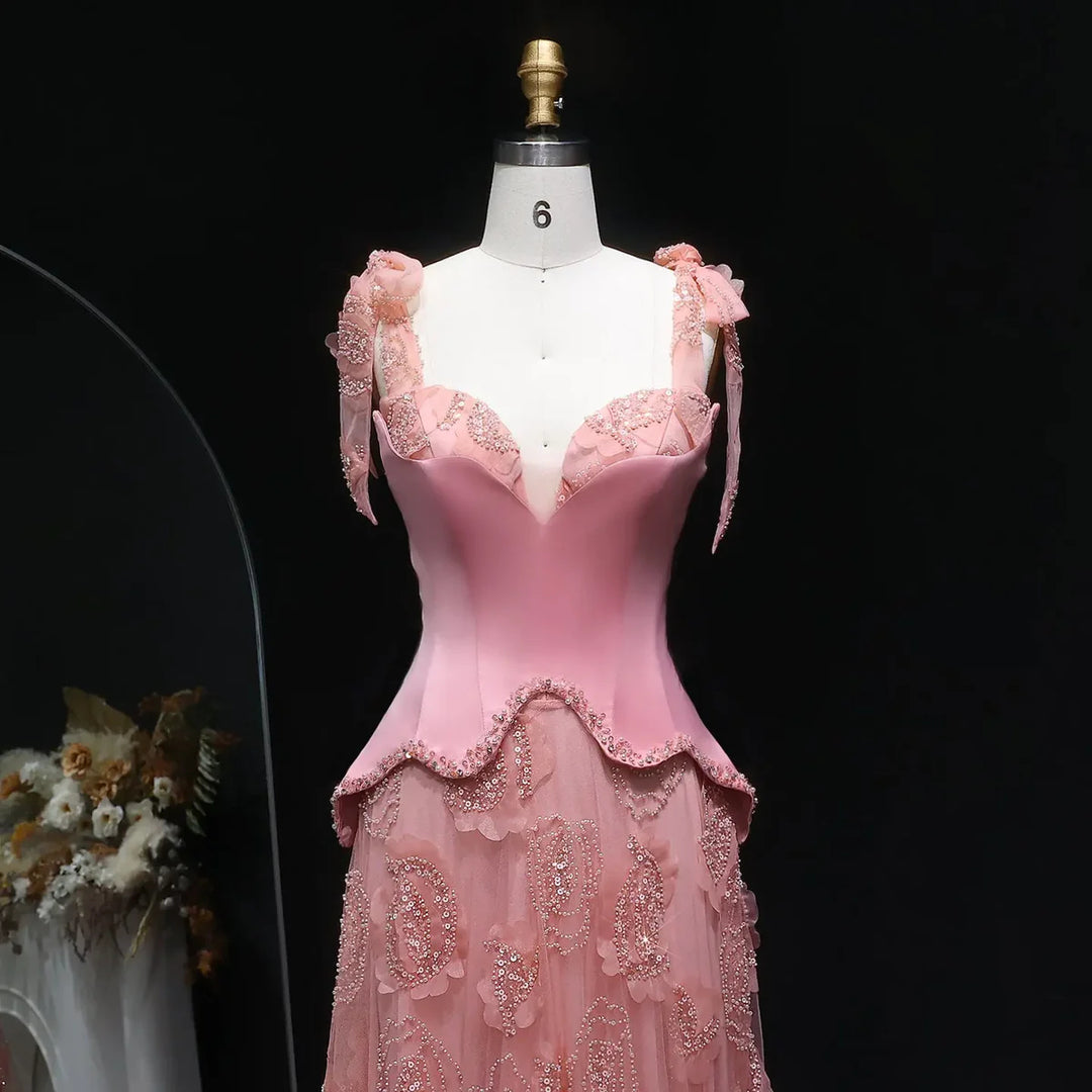 Elegant Pink Crystal Mermaid Evening Dress with Train SS607-DreamyVow
