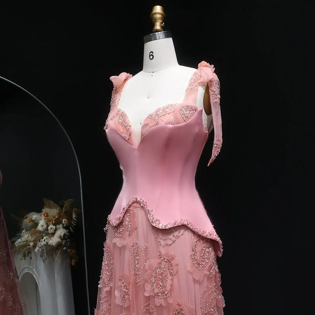 Elegant Pink Crystal Mermaid Evening Dress with Train SS607-DreamyVow