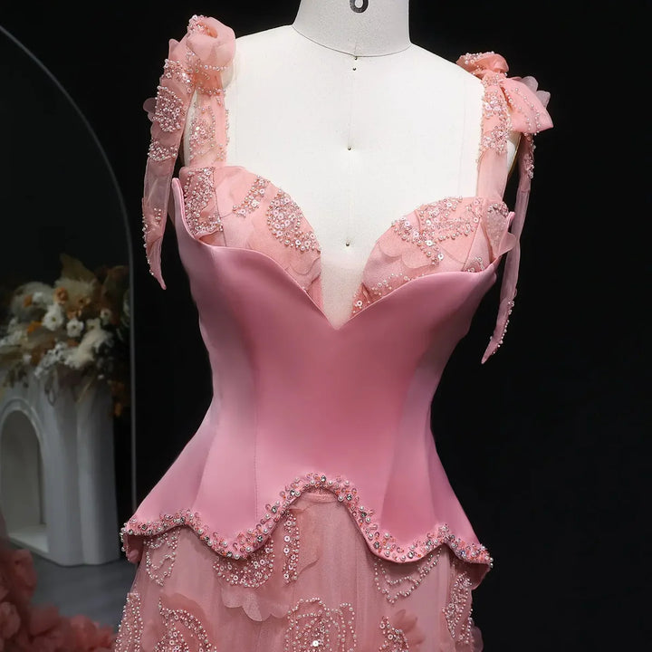 Elegant Pink Crystal Mermaid Evening Dress with Train SS607-DreamyVow