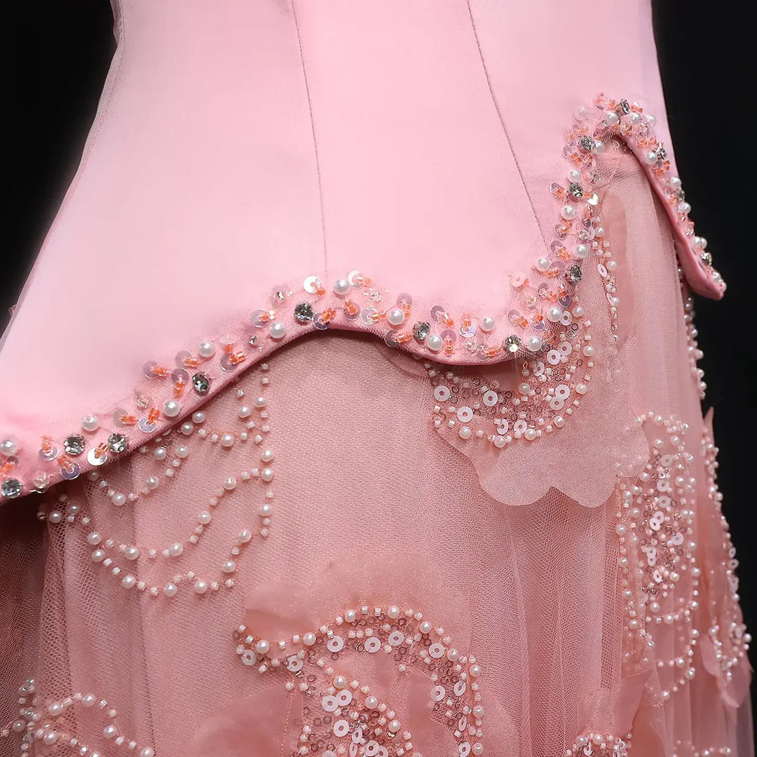 Elegant Pink Crystal Mermaid Evening Dress with Train SS607-DreamyVow