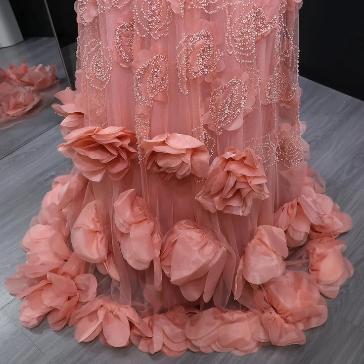 Elegant Pink Crystal Mermaid Evening Dress with Train SS607-DreamyVow