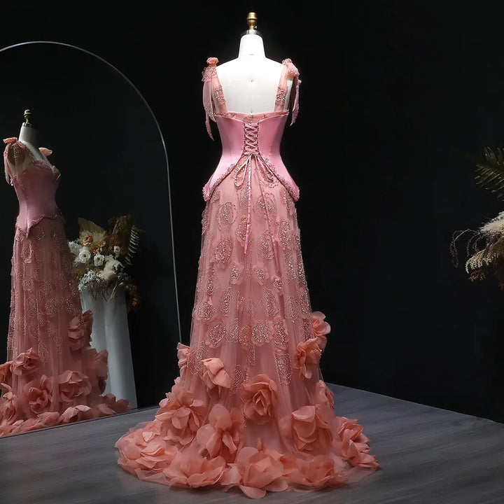 Elegant Pink Crystal Mermaid Evening Dress with Train SS607-DreamyVow