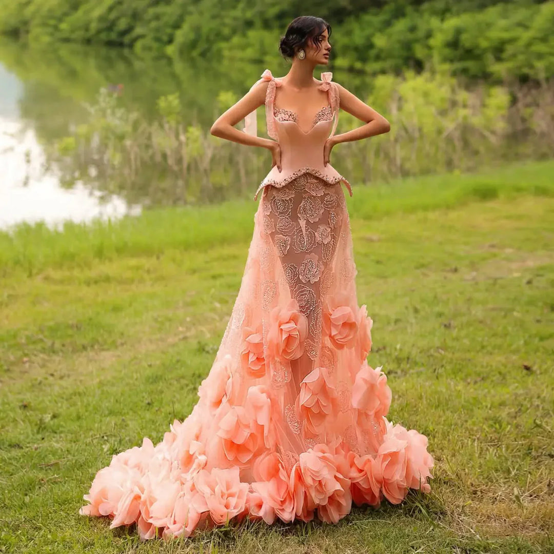Elegant Pink Crystal Mermaid Evening Dress with Train SS607-DreamyVow