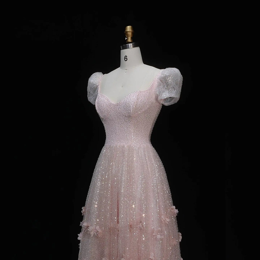 Elegant Pink Sequin Mermaid Evening Dress with Train SS643-DreamyVow