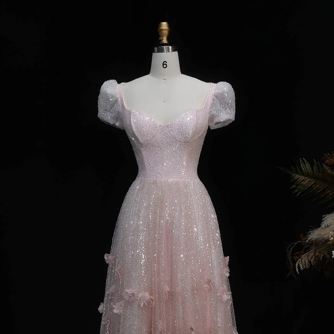 Elegant Pink Sequin Mermaid Evening Dress with Train SS643-DreamyVow