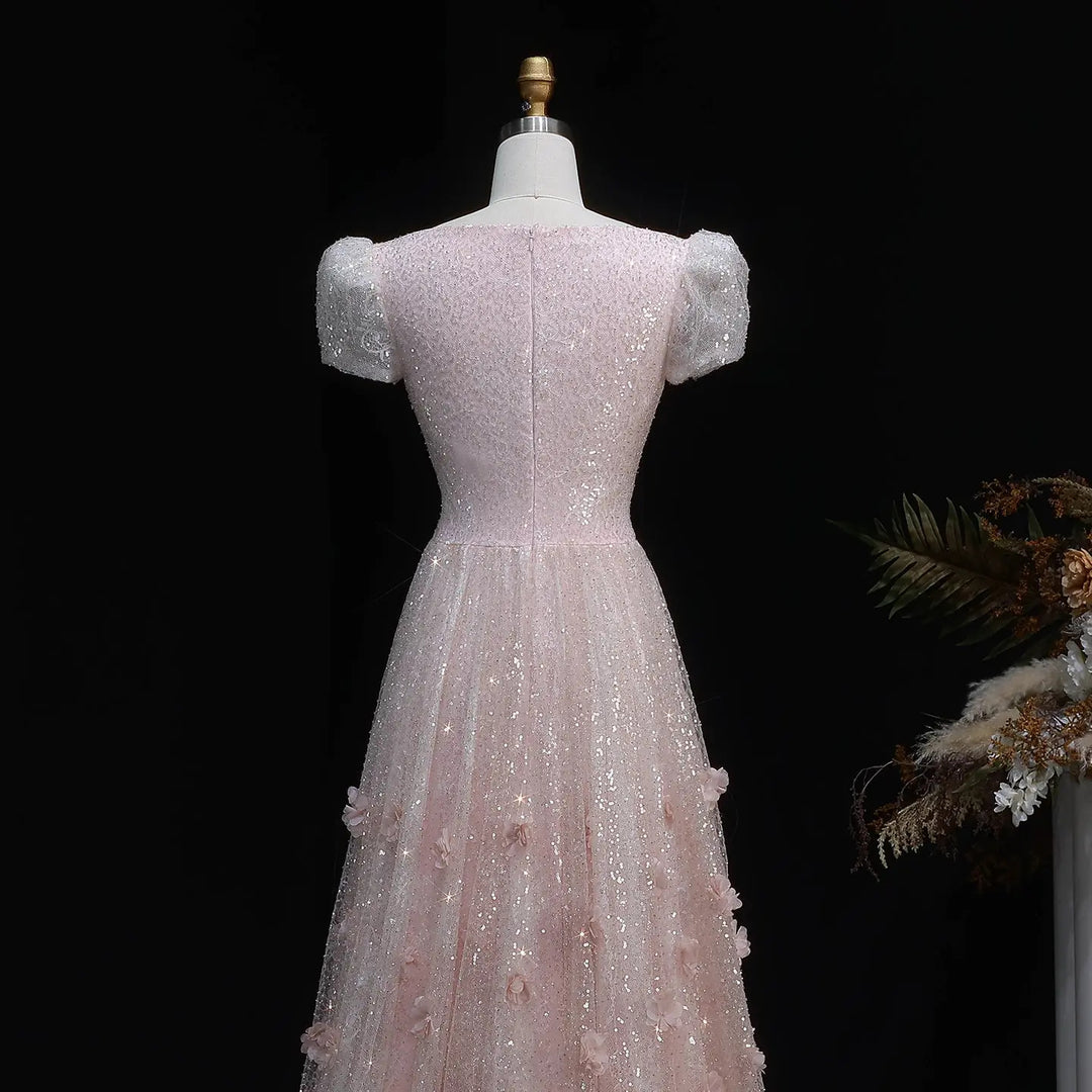 Elegant Pink Sequin Mermaid Evening Dress with Train SS643-DreamyVow