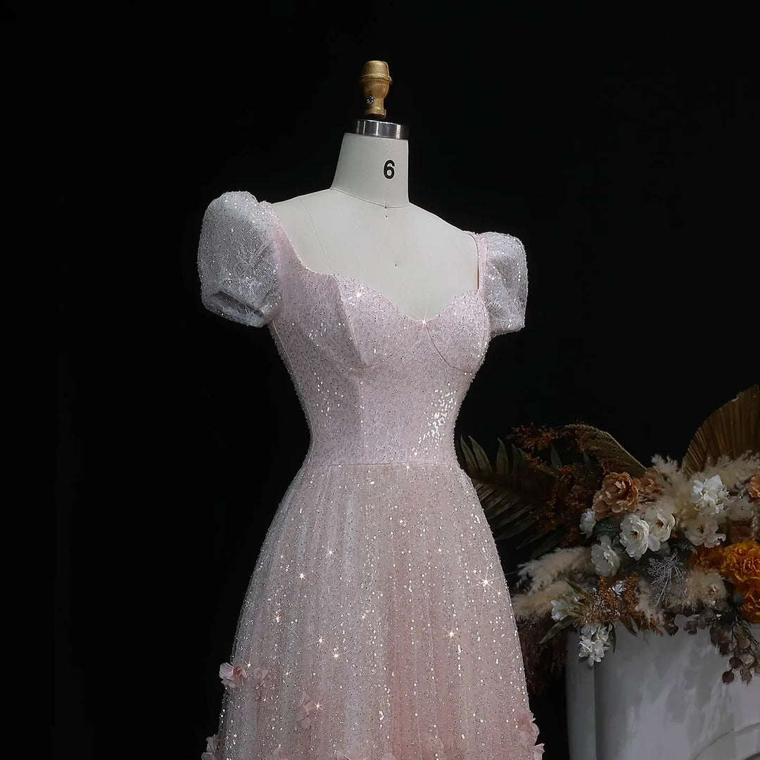 Elegant Pink Sequin Mermaid Evening Dress with Train SS643-DreamyVow