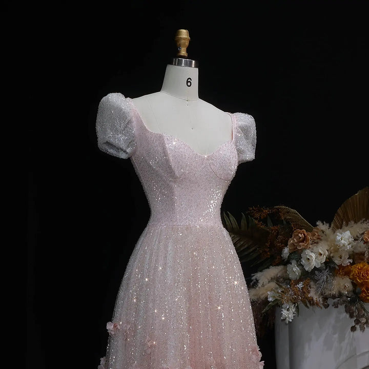 Elegant Pink Sequin Mermaid Evening Dress with Train SS643-DreamyVow
