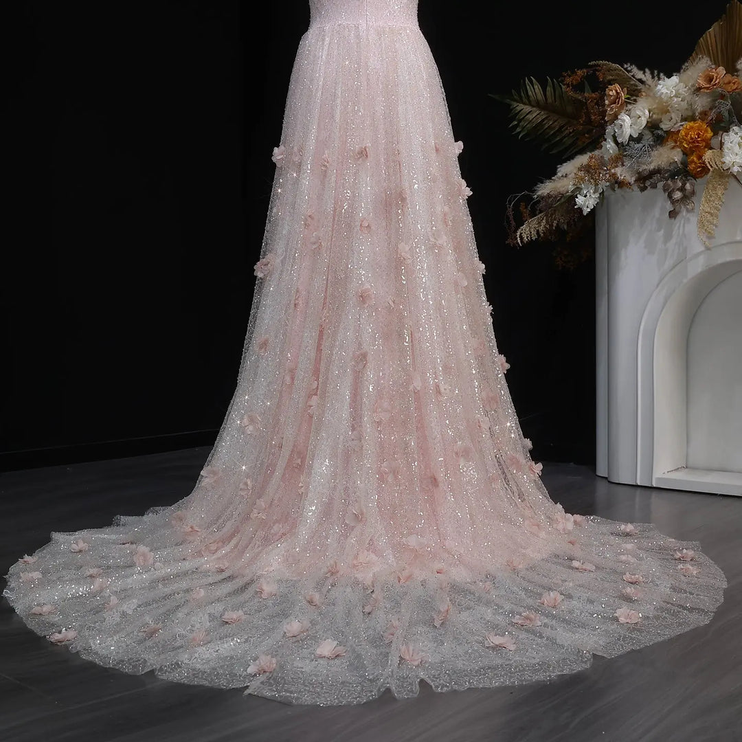 Elegant Pink Sequin Mermaid Evening Dress with Train SS643-DreamyVow