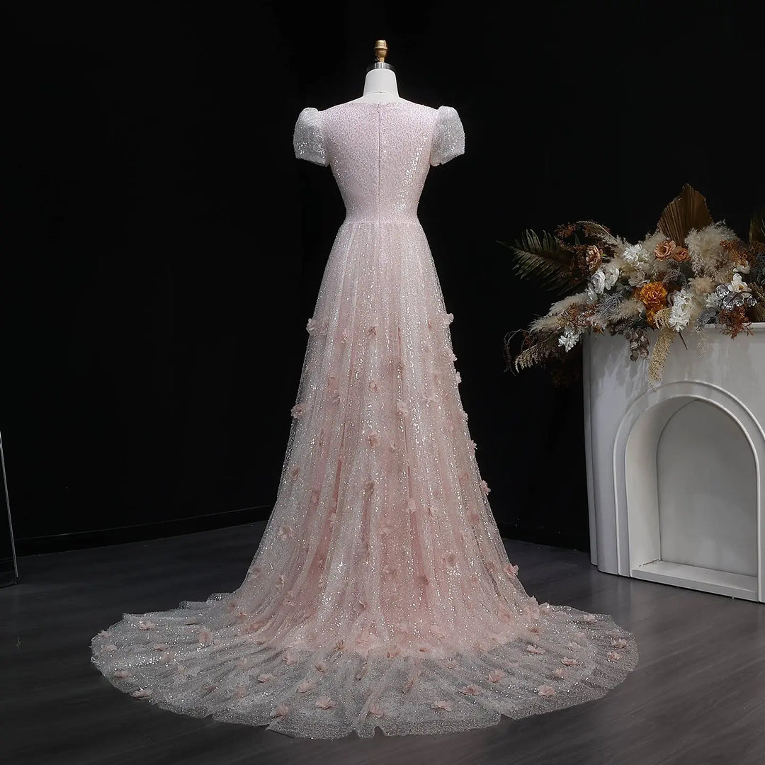 Elegant Pink Sequin Mermaid Evening Dress with Train SS643-DreamyVow